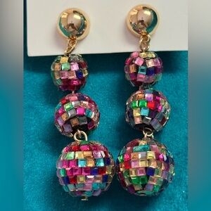 Colorful Disco Ball Dangle Drop Earrings NEW